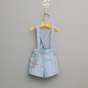Vintage Bunny Embroidered Suspender Overall Shorts Size 2T